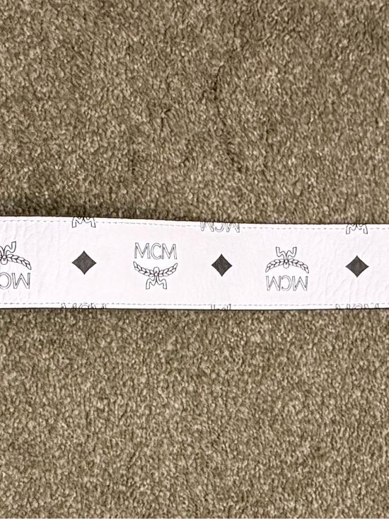 MCM Black Reversible Leather Belt with Gold W Buckle